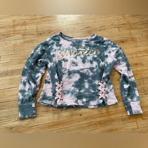 Justice Junior Size 18/20 Pink and Gray Tie-Dye Kids Top Active Long Sleeve